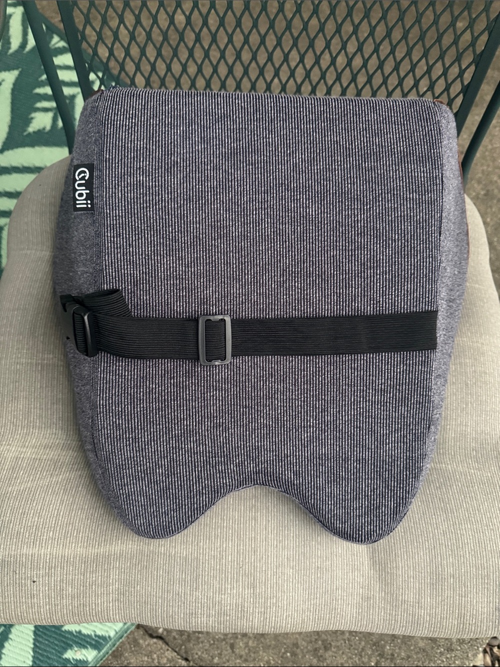 Gray Contoured Lumbar Support Cushion with Adjustable Strap